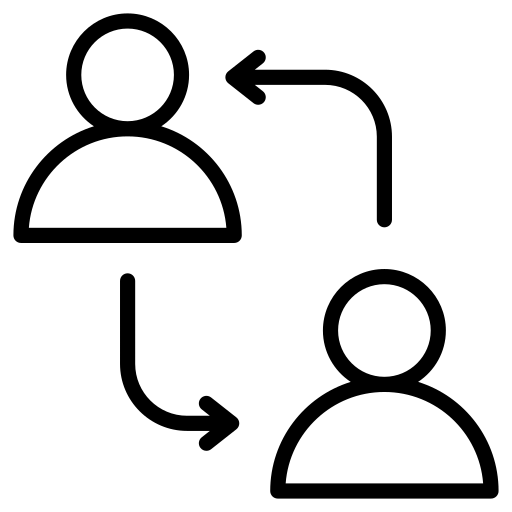 an icon of a startup founder and a coach having an exchange indicated with pointing arrows